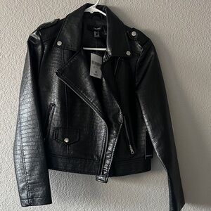 Forever 21 Black Croc-Pattern Leather Jacket